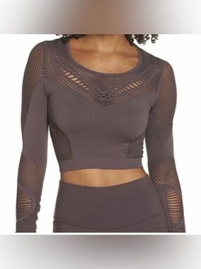 Alo Yoga Siren Long Sleeve Cropped Top Raisin Brown Mauve Size Small